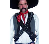 Authentic Western Leather Bullet Belt Bandolier Black Mens Cowboy Sheriff Fancy