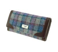 Authentic Women's Harris Tweed Long Purse - Blue/Purple Check on Grey Tartan - Handwoven Scottish Heritage