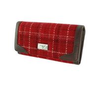 Authentic Women's Harris Tweed Long Purse - Red Check Tartan - Handwoven Scottish Heritage