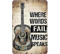 Authnature Where Words Fail Music Speaks Aluminum Weatherproof Metal Sign Custom Personalized Tin Sign Wall Decor Housewarming Gift 12X16 Inch