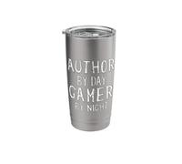 Author by Day Gamer Night Horror Fiction Book Story Writing Stainless Steel Insulated Tumbler