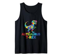 Autisaurus T-Rex Autism Awareness Dinosaur Puzzle Piece Boys Tank Top