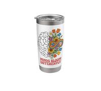 Autism Acceptance Minds Bloom Differently Retro Floral Brain Stainless Steel Insulated Tumbler