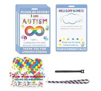 Autism Alert Safety Tag Card 3 Pack Awareness Autistic Emergency Contact Card - Autistic Please Be Patient Autism Medical Id Tag with Stickers and Hook for Home House Window Door