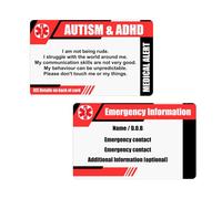 Autism and ADHD Medical Card, Emergency Contact Information Card, Red and Black, Double-Sided Medical Alert ID Card, Hidden Disability Card