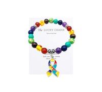 Autism Awareness 7 Chakra Gemstone Natural Stone Beaded Bracelet Love Heart Cross Ribbon Round Puzzle Elastic Cord Autistic Bracelet for Women Men Friend Yoga Meditation Jewelry Gift, 7.28-7.87 inches