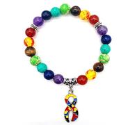 Autism Awareness 7 Chakra Gemstone Natural Stone Beaded Bracelet Love Heart Cross Ribbon Round Puzzle Elastic Cord Autistic Bracelet for Women Men Friend Yoga Meditation Jewelry Gift, 7.28 to 7.87