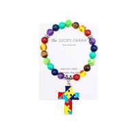 Autism Awareness 7 Chakra Gemstone Natural Stone Beaded Bracelet Love Heart Cross Ribbon Round Puzzle Elastic Cord Autistic Bracelet for Women Men Friend Yoga Meditation Jewelry Gift, 7.28 inches