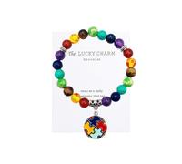 Autism Awareness 7 Chakra Gemstone Natural Stone Beaded Bracelet Love Heart Cross Ribbon Round Puzzle Elastic Cord Autistic Bracelet for Women Men Friend Yoga Meditation Jewelry Gift, 7.28 inches