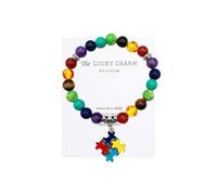 Autism Awareness 7 Chakra Gemstone Natural Stone Beaded Bracelet Love Heart Cross Ribbon Round Puzzle Elastic Cord Autistic Bracelet for Women Men Friend Yoga Meditation Jewelry Gift, 7.28 inches
