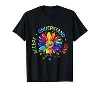 Autism Awareness Accept Understand Love Rainbow ASD Flower T-Shirt