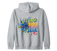 Autism Awareness April Blue Sunflower Puzzle Support Zip Hoodie
