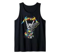 Autism Awareness Autism Skeleton Guitar Player Rock Music Tank Top