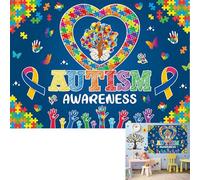 Autism Awareness Backdrop for Photography Autism Awareness Month Banner Puzzle Piece Tree Acceptance Decorations Banner Photo Props (7x5FT(82 x 59 inch))