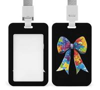 Autism Awareness Bow Funny ID Badge Holder with Lanyard Name Card Holders for Work Nurse Teacher