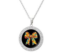 Autism Awareness Bow Necklace for Women Adjustable Jewelry Pendant for Mom Wife Girlfriend Gifts Silver-style