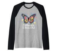 Autism Awareness Butterfly Different is Beautiful Raglan Baseball Tee