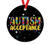 Autism Awareness Christmas Ornament for Kids Autism Acceptance Puzzle Christmas Decorations Gift for Autistic Child Holiday Present Round Ceramic Xmas Tree Ornament