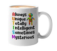 Autism Awareness Coffee Mug 11oz White - Always Unique Totally Intelligent - Advocate Support Acceptance Autistic Neurodiversity Humanity Unity Kindness Empathy