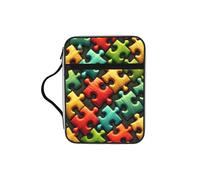 Autism-Awareness-Colorful-Puzzle Bible Cover Case with Handle, Water-Resistant Oxford Fabric Bible Bag Organizer with Zipper Pockets for Church
