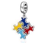 Autism Awareness Dangle Charms fit Pandora Christmas Bracelet/Necklace, 925 Sterling Silver Puzzle Pieces Enamel Coloured Autismo Pendant Beads, Mum Gift for Best Mom/Sister/Friend/Grandma