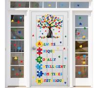 Autism Awareness Day Inspirational Wall Decal Sticker,Puzzle Piece Tree Window Door Clings Stickers,Autistic Spectrum Motivational Decor for Nursery Classroom Bedroom Art Preschool Kindergarten