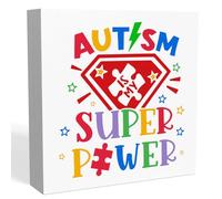 Autism Awareness Decorations,Autism Sign,Autism Decor for Home Classroom Bedroom Nursery,Autism is my superpower Wooden,Inspirational Gifts for Autism Child Kids 5x5 Inch