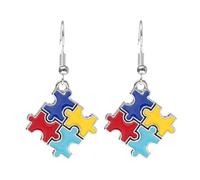 Autism Awareness Earrings - Colorful Puzzle Piece Jewelry, Gift for Autism Teachers, Moms, and Supporters, Hypoallergenic Alloy Earrings for Women, M, Brass, No Gemstone