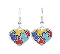 Autism Awareness Earrings for Women Autism Moms Women Puzzle Piece Jewelry Ideas Earings Autism Awareness Puzzle Geometric Statement Earrings Jewelry, 1, Metal, No Gemstone