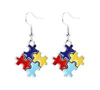 Autism Awareness Earrings for Women Autism Moms Women Puzzle Piece Jewelry Ideas Earings Autism Awareness Puzzle Geometric Statement Earrings Jewelry, 1, Metal, No Gemstone