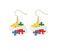 Autism Awareness Earrings Puzzle Piece Dangle Earrings Autism Jewelry Gift, M, Zinc, No Gemstone