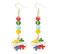 Autism Awareness Earrings Puzzle Piece Dangle Earrings Autism Jewelry Gift, M, Zinc, No Gemstone