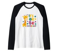 Autism Awareness Giraffe Animal Lover Its Ok to Be Different Raglan Baseball Tee
