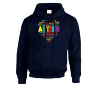 Autism Awareness Heart Mens Kids Hoody Jumper Inspirational Word Cloud Support Autism Pullover Colorful Gift Navy Blue - Medium