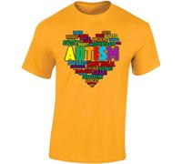 Autism Awareness Heart Mens Kids T-Shirt Inspirational Word Cloud Support Autism Tee Colorful Inclusive Design Gift Gold - X-Large