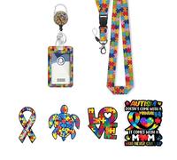 Autism Awareness ID Badge Holder with Breakaway Retractable Lanyard, Lanyards for ID Badges Name Tags ID Card Holder, Cute Badge Reel Retractable, with Autism Car Stickers, Nurse Teacher Gifts