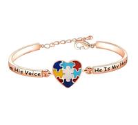 Autism Awareness Jewelry Autistic Children Teacher Mom Gift I Am His Voice He Is My Heart Autism Puzzle Piece Bracelet (rose gold)