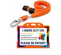 Autism Awareness Lanyard & Hidden Disability Card - I Have Autism Please Be Patient Badge - Orange Safety Breakaway Lanyard with Card Holder - Travel & Public Places Quantum Leap