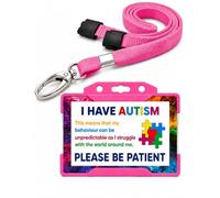 Autism Awareness Lanyard & Hidden Disability Card - I Have Autism Please Be Patient Badge - Pink Safety Breakaway Lanyard with Card Holder - Travel & Public Places Quantum Leap