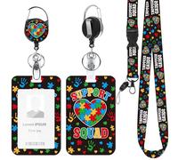 Autism Awareness Lanyard with ID Badge Holder, Support Squad Puzzle Heart Neck Strap with Retractable Badge Reel Clip, Teacher Nurse Therapist School Staff Name Tag Holder