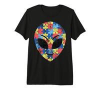 Autism Awareness Month Funny Alien Face Autism Colours Premium T-Shirt