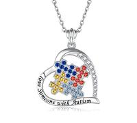 Autism Awareness Necklace 925 Sterling Silver I Love Someone with Autism Necklace Jewelry Gifts for Autism Mom Teacher, Sterling Silver, Cubic Zirconia