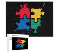 Autism Awareness Painting Funny Wooden Puzzle Adults Difficult Jigsaw Puzzles with Storage Box for Family Game Birthday Gift