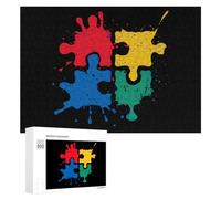 Autism Awareness Painting Funny Wooden Puzzle Adults Difficult Jigsaw Puzzles with Storage Box for Family Game Birthday Gift