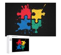 Autism Awareness Painting Funny Wooden Puzzle Adults Difficult Jigsaw Puzzles with Storage Box for Family Game Birthday Gift