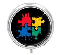 Autism Awareness Painting Small Pill Organizer with 3 Compartments Travel Medicine Case Portable Round Vitamin Storage Box
