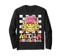 Autism Awareness Peace Smile Face Puzzle Autistic Retro Long Sleeve T-Shirt
