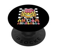 Autism Awareness Peace Smile Face Puzzle Autistic Retro PopSockets Adhesive PopGrip