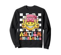 Autism Awareness Peace Smile Face Puzzle Autistic Retro Sweatshirt