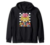 Autism Awareness Peace Smile Face Puzzle Autistic Retro Zip Hoodie